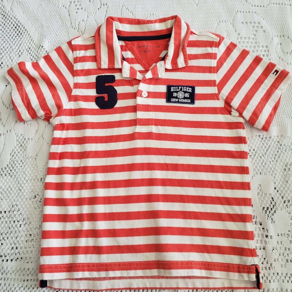 Tommy Hilfiger orange striped polo, embroidered